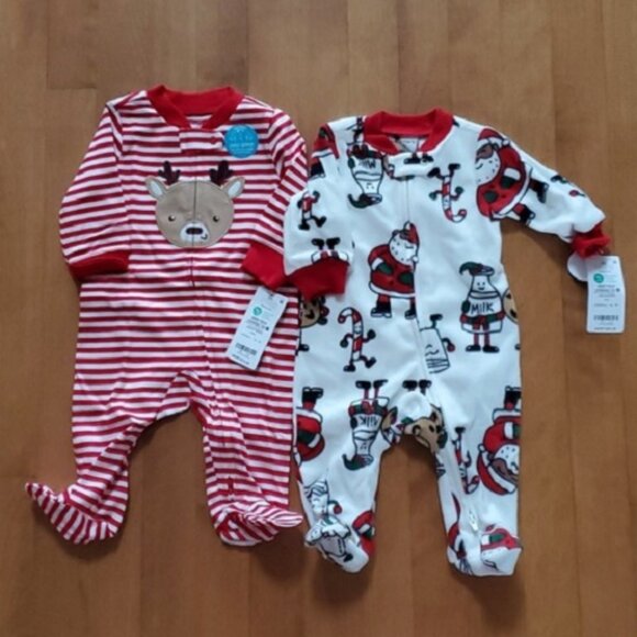 Baby Carter's Christmas Sleepers- Milk n Cookies Striped Reindeer Size 3 mo NWT - Picture 6 of 8